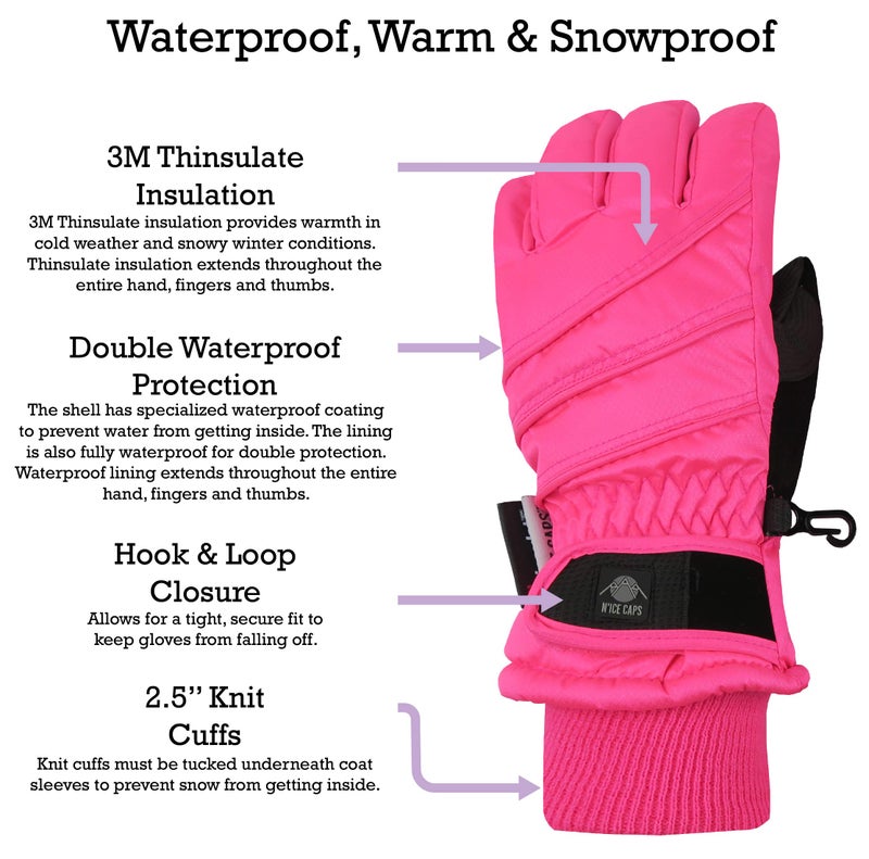 N'Ice Caps Kids Waterproof Winter Thinsulate Warm Gloves (5-6 Years, Neon Pink) - Image 3